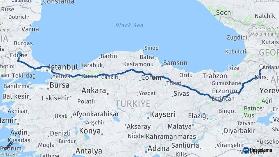 Kırklareli Ardahan Arası Kaç Km - Yol Haritası