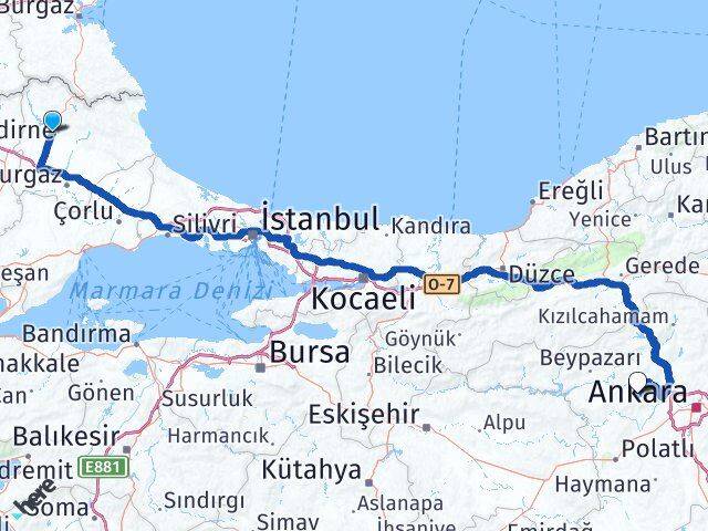 Kırklareli Ayaş Ankara Arası Kaç Km - Yol Haritası