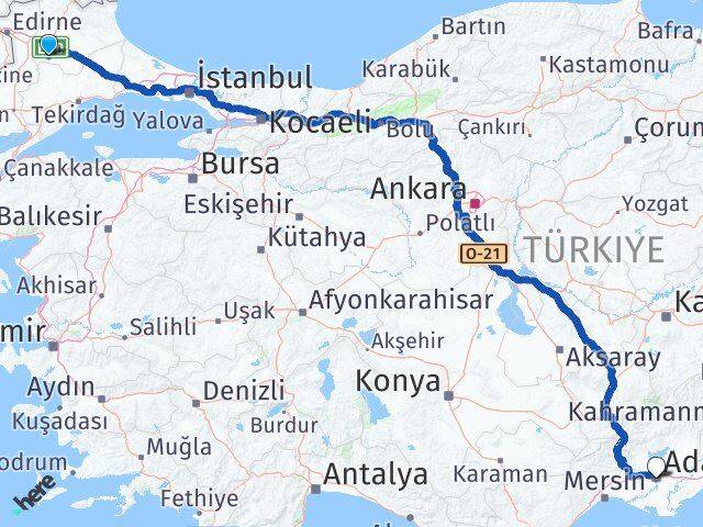 Kırklareli Babaeski Adana Arası Kaç Km - Yol Haritası