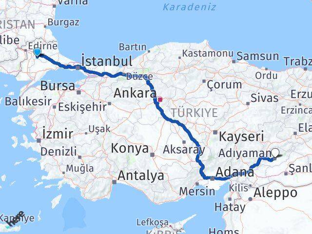 Kırklareli Babaeski Adıyaman Arası Kaç Km - Yol Haritası