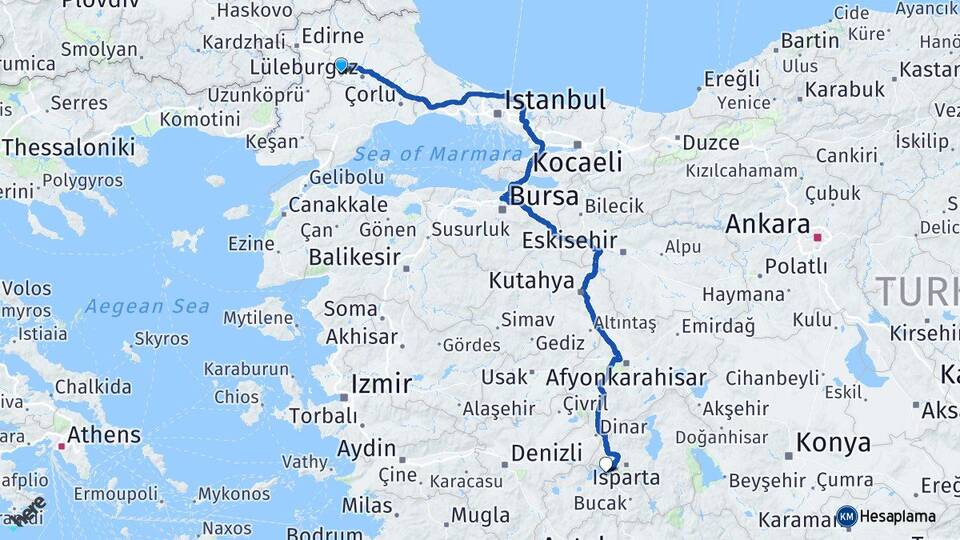 Kırklareli Babaeski Burdur Arası Kaç Km - Yol Haritası