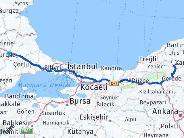 Kırklareli Babaeski Karabük Arası Kaç Km - Yol Haritası