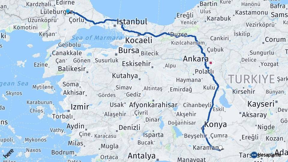 Kırklareli Babaeski Karaman Arası Kaç Km - Yol Haritası