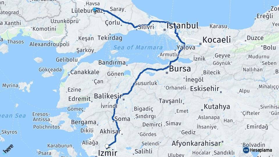 Kırklareli Babaeski Manisa Arası Kaç Km - Yol Haritası