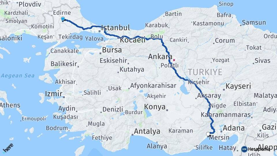 Kırklareli Babaeski Mersin Arası Kaç Km - Yol Haritası