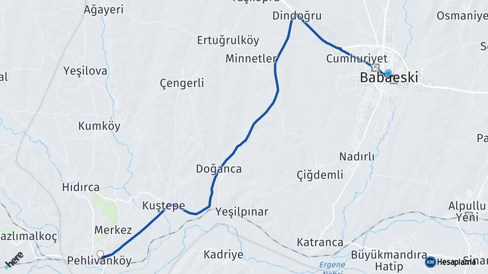 Kırklareli Babaeski Pehlivanköy Arası Kaç Km - Yol Haritası