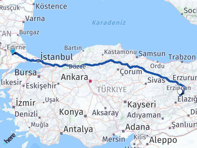 Kırklareli Babaeski Tunceli Arası Kaç Km - Yol Haritası