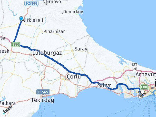 Kırklareli Bahçelievler İstanbul Arası Kaç Km - Yol Haritası