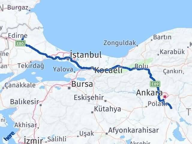 Kırklareli Bala Ankara Arası Kaç Km - Yol Haritası