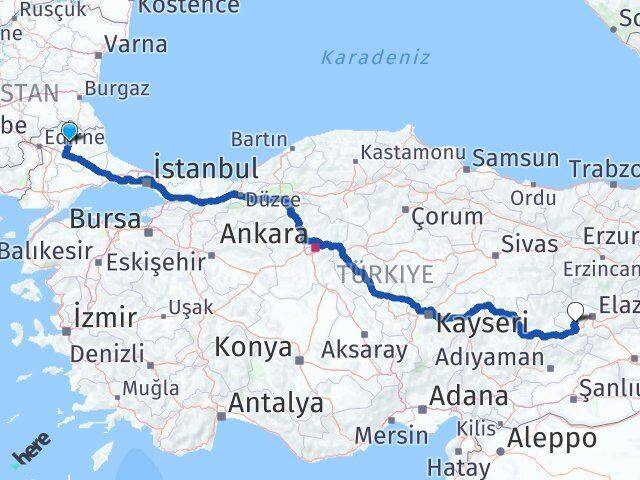 Kırklareli Baskil Elazığ Arası Kaç Km - Yol Haritası