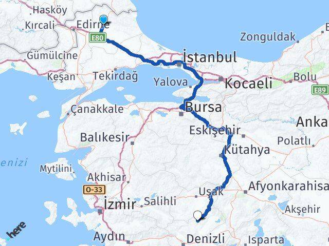 Kırklareli Bekilli Denizli Arası Kaç Km - Yol Haritası