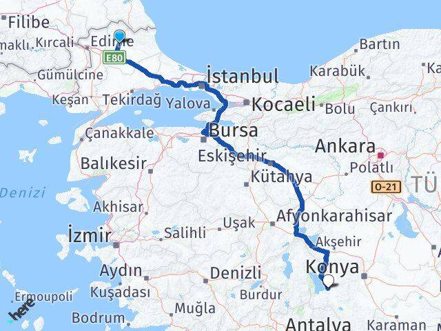 Kırklareli Beyşehir Konya Arası Kaç Km - Yol Haritası