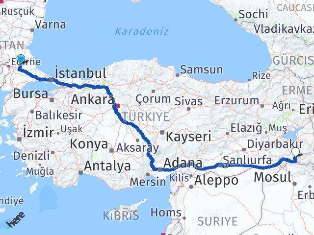 Kırklareli Beytüşşebap Şırnak Arası Kaç Km - Yol Haritası