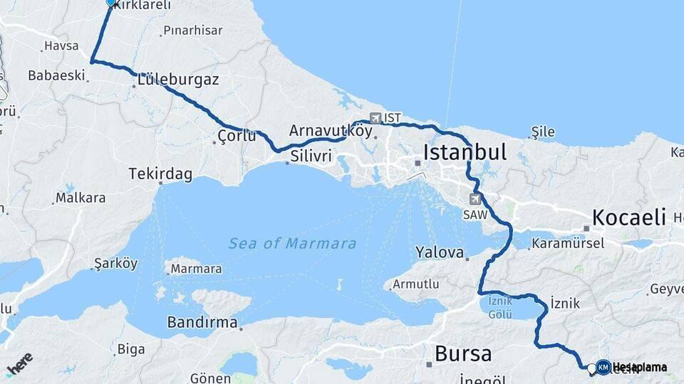 Kırklareli Bilecik Arası Kaç Km - Yol Haritası
