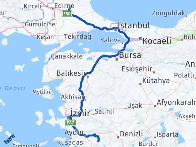 Kırklareli Bozdoğan Aydın Arası Kaç Km - Yol Haritası