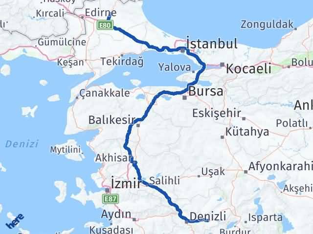 Kırklareli Bozkurt Denizli Arası Kaç Km - Yol Haritası