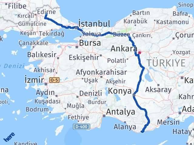 Kırklareli Bozyazı Mersin Arası Kaç Km - Yol Haritası
