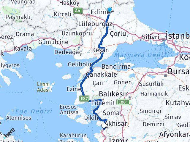 Kırklareli Çaltılıdere Aliağa İzmir Arası Kaç Km - Yol Haritası