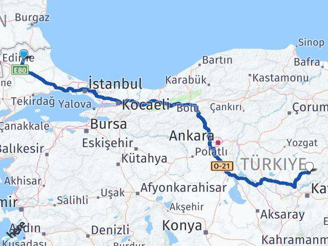 Kırklareli Çandır Yozgat Arası Kaç Km - Yol Haritası
