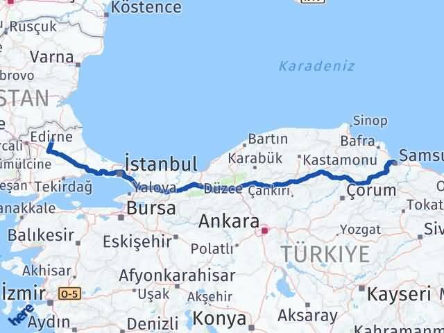 Kırklareli Canik Samsun Arası Kaç Km - Yol Haritası