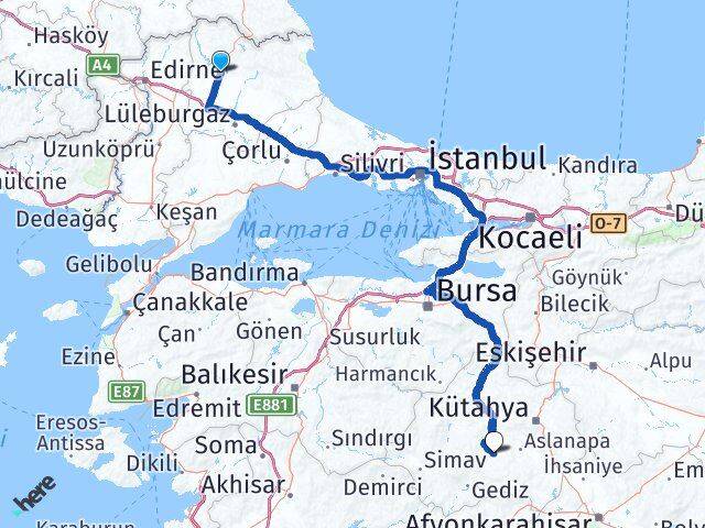 Kırklareli Çavdarhisar Kütahya Arası Kaç Km - Yol Haritası