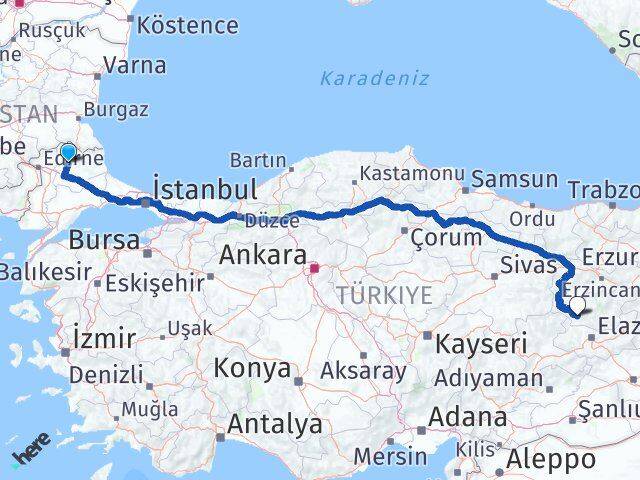 Kırklareli Çemişgezek Tunceli Arası Kaç Km - Yol Haritası