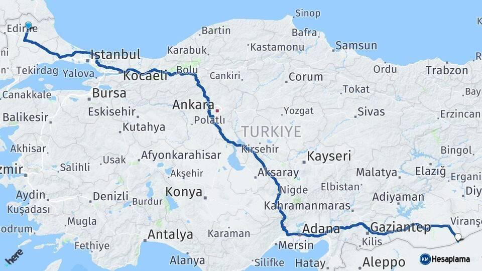 Kırklareli Ceylanpınar Şanlıurfa Arası Kaç Km - Yol Haritası