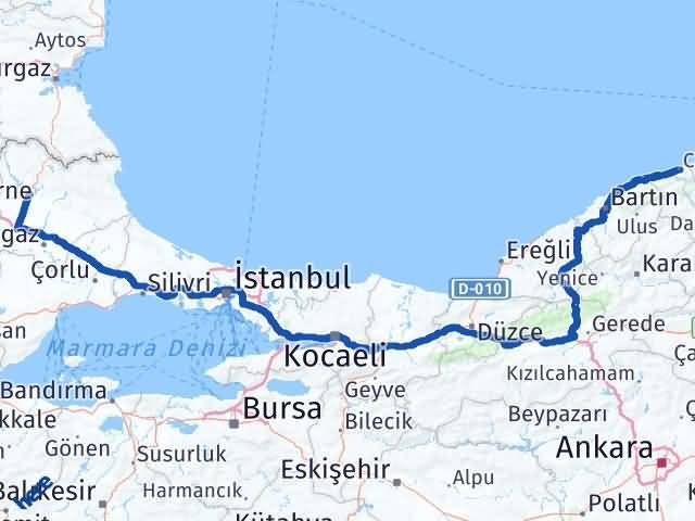Kırklareli Cide Kastamonu Arası Kaç Km - Yol Haritası
