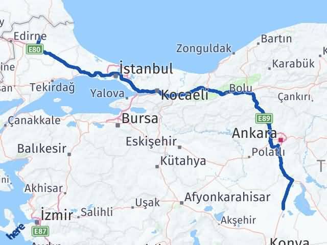 Kırklareli Cihanbeyli Konya Arası Kaç Km - Yol Haritası