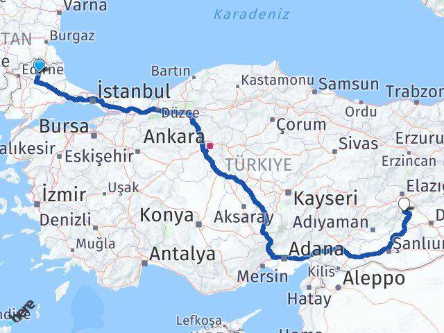 Kırklareli Çüngüş Diyarbakır Arası Kaç Km - Yol Haritası
