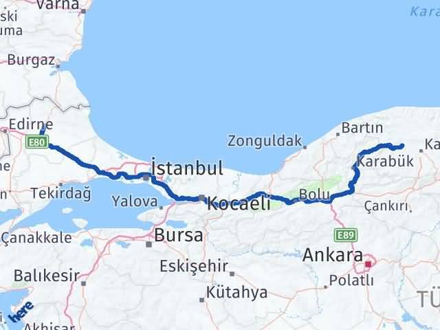 Kırklareli Daday Kastamonu Arası Kaç Km - Yol Haritası