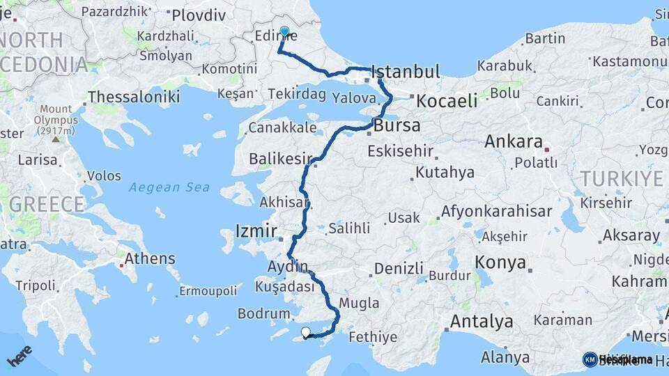 Kırklareli Datça Muğla Arası Kaç Km - Yol Haritası