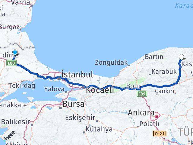 Kırklareli Devrekani Kastamonu Arası Kaç Km - Yol Haritası