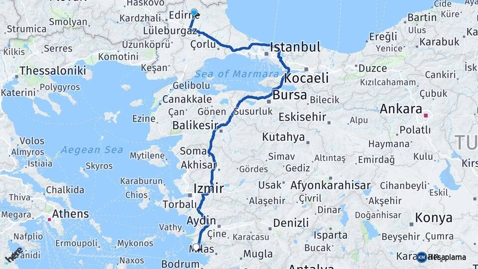 Kırklareli Didim Aydın Arası Kaç Km - Yol Haritası