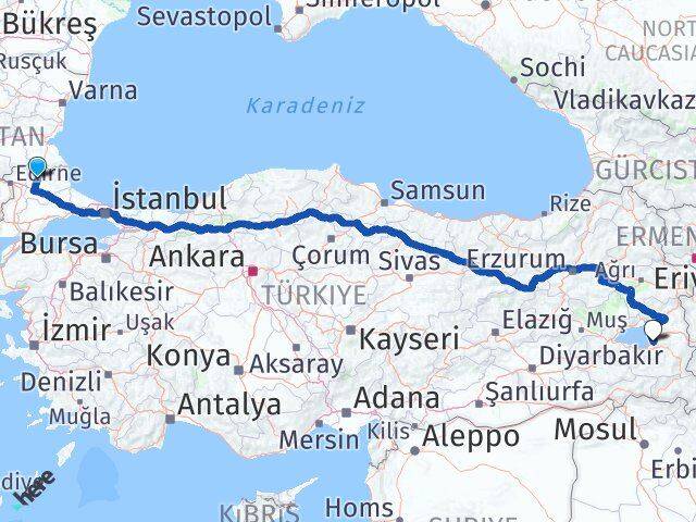 Kırklareli Edremit Van Arası Kaç Km - Yol Haritası
