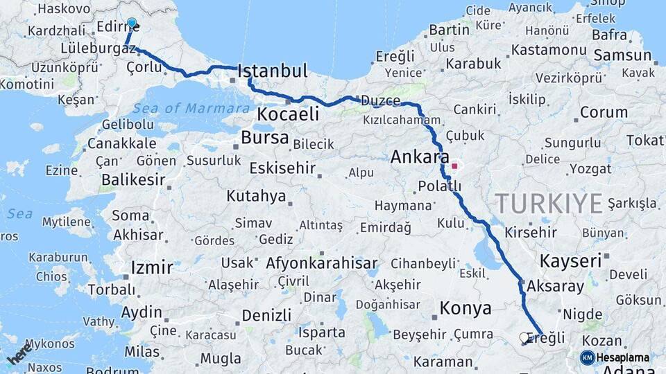 Kırklareli Ereğli Konya Arası Kaç Km - Yol Haritası