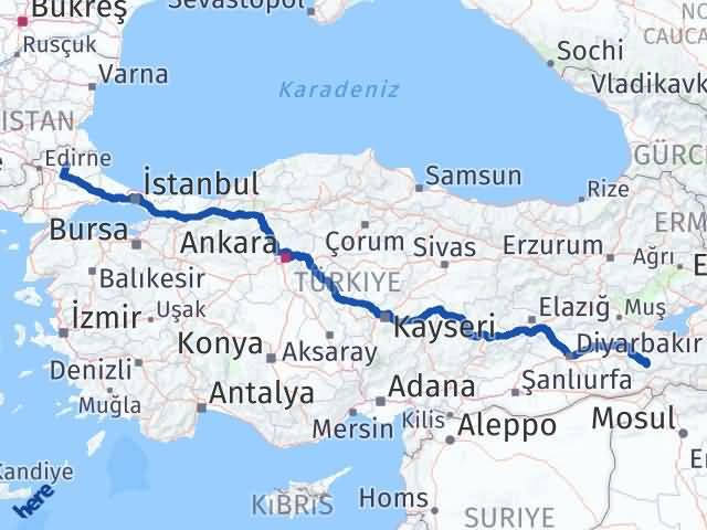 Kırklareli Eruh Siirt Arası Kaç Km - Yol Haritası
