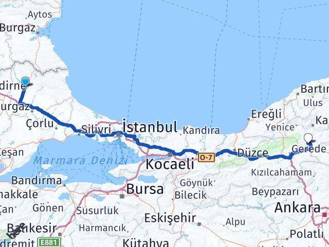 Kırklareli Eskipazar Karabük Arası Kaç Km - Yol Haritası