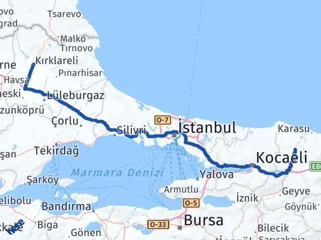 Kırklareli Ferizli Sakarya Arası Kaç Km - Yol Haritası