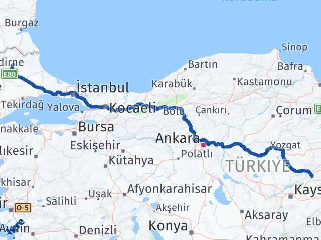 Kırklareli Gemerek Sivas Arası Kaç Km - Yol Haritası