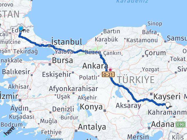 Kırklareli Göksun Kahramanmaraş Arası Kaç Km - Yol Haritası