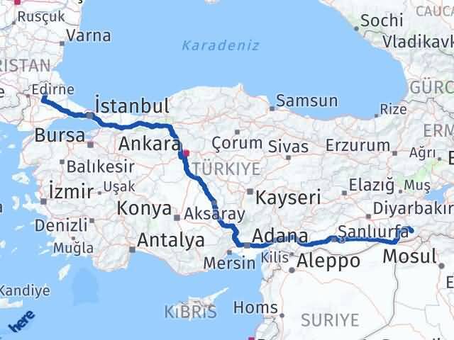 Kırklareli Güçlükonak Şırnak Arası Kaç Km - Yol Haritası