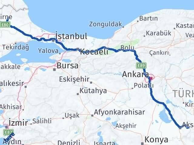 Kırklareli Gülağaç Aksaray Arası Kaç Km - Yol Haritası
