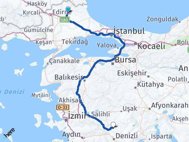 Kırklareli Güney Denizli Arası Kaç Km - Yol Haritası