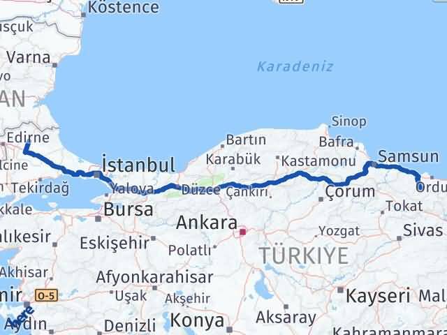 Kırklareli Gürgentepe Ordu Arası Kaç Km - Yol Haritası