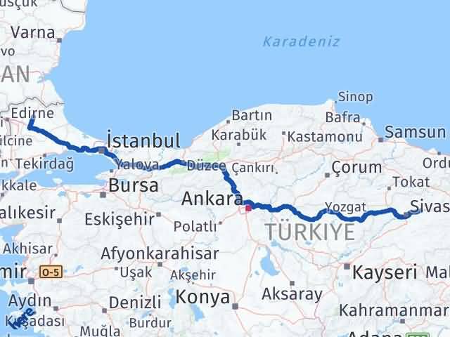 Kırklareli Hafik Sivas Arası Kaç Km - Yol Haritası