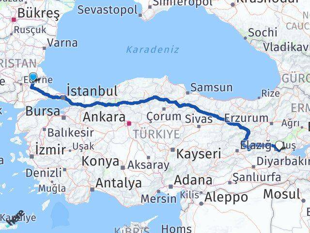 Kırklareli Hasköy Muş Arası Kaç Km - Yol Haritası