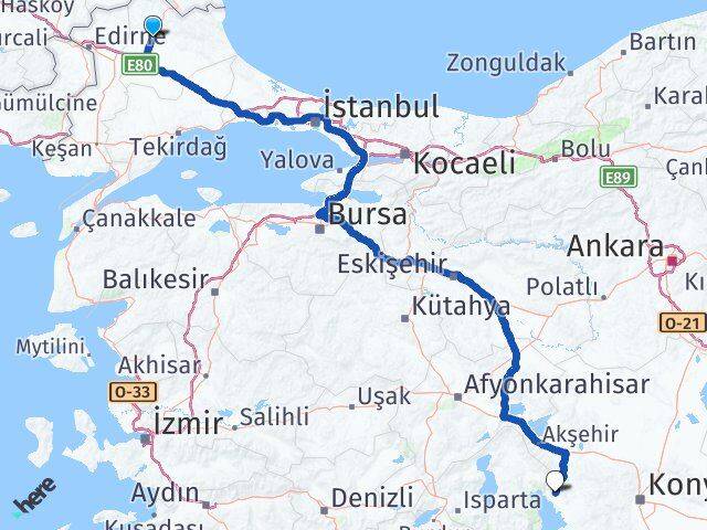 Kırklareli Hüyük Konya Arası Kaç Km - Yol Haritası