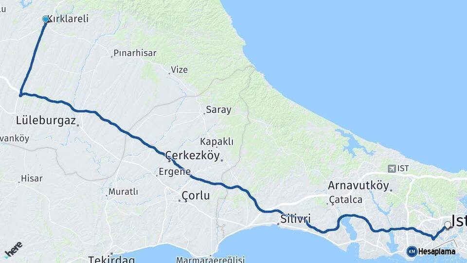 Kırklareli İstanbul Arası Kaç Km - Yol Haritası