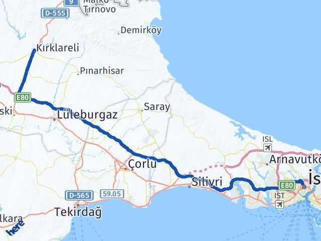 Kırklareli Kağıthane İstanbul Arası Kaç Km - Yol Haritası
